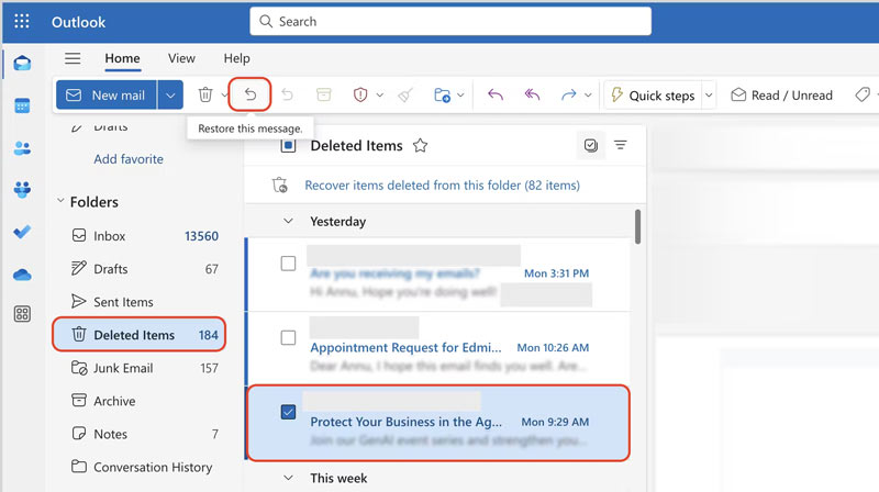 Recover Outlook Emails In Deleted Items