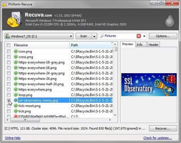 Восстановить файлы Recuva