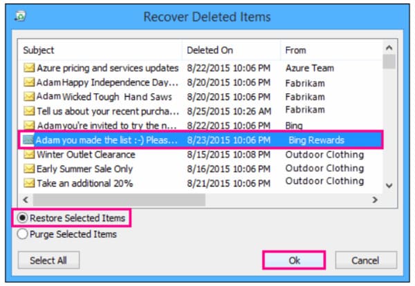 Recover from outlook server