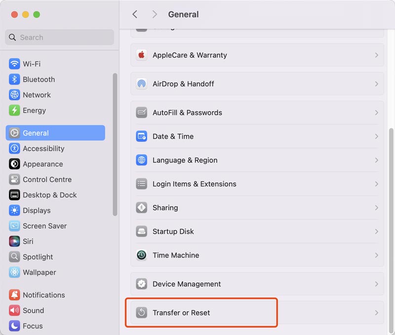 Mac General Transfer Or Reset Option