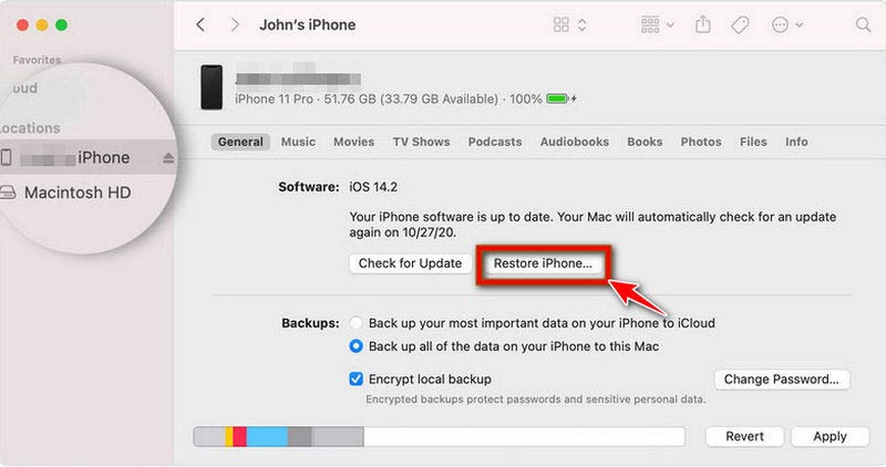 Az iPhone Notes biztonsági mentése a Mac Finder alkalmazásba