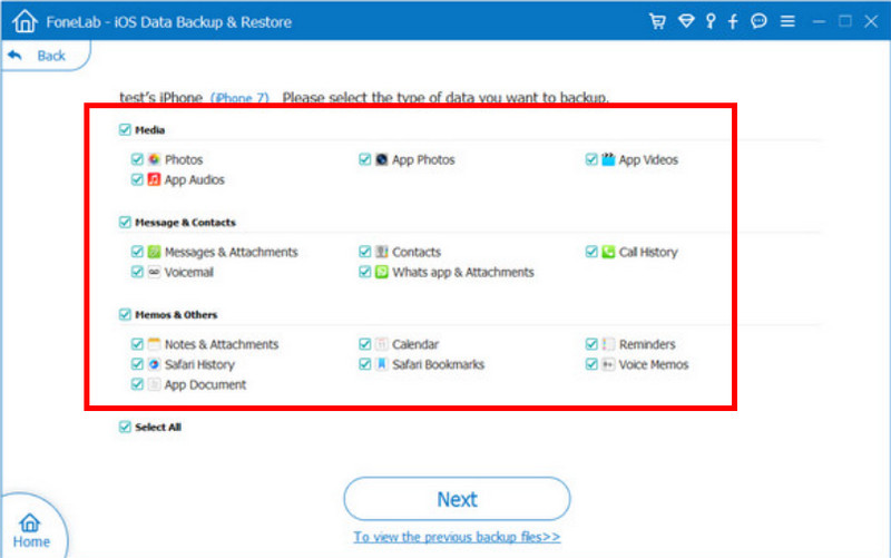 Scegli File di cui eseguire il backup