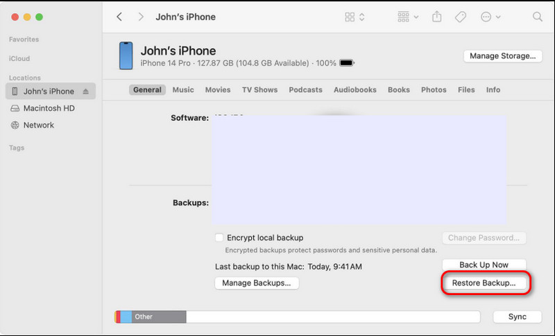 Finder Restore Backup