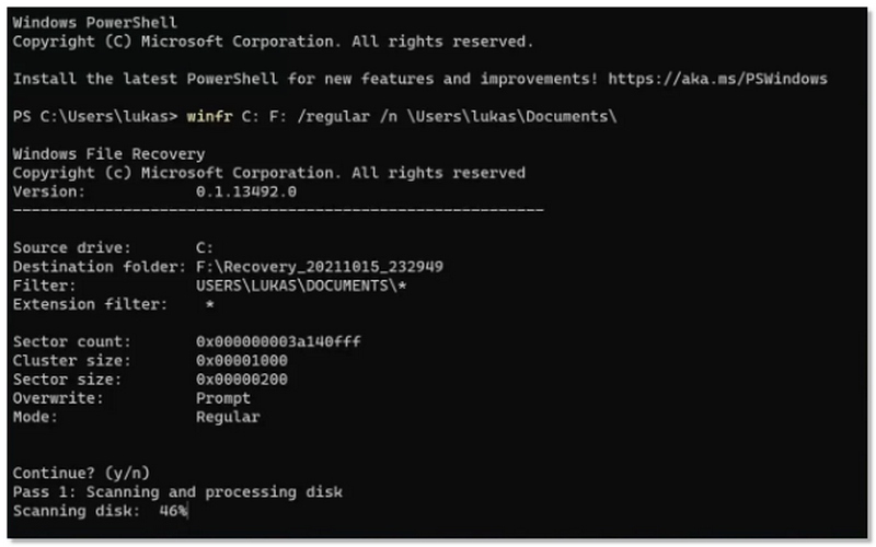 Enter Command to Recover