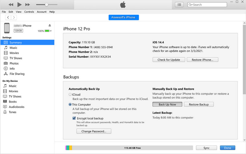 Crea un nuovo backup di iTunes