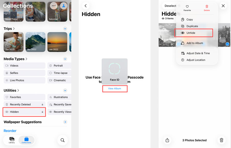 Unhide Hidden Photos On iPhone iOS 26