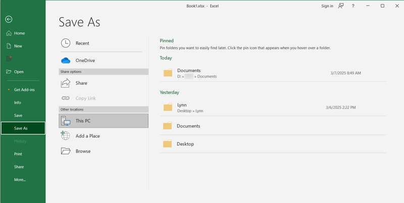 Save Recovered Unsaved Excel File