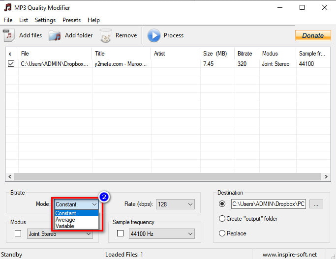 Cambia modalità bitrate