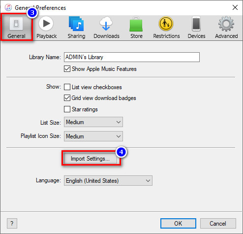 Open General And Import Settings