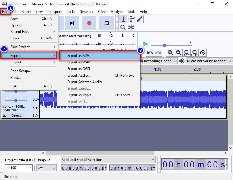 Exportálás MP3 formátumban