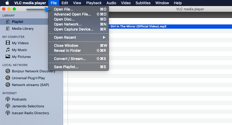 Otevřete soubor VLC