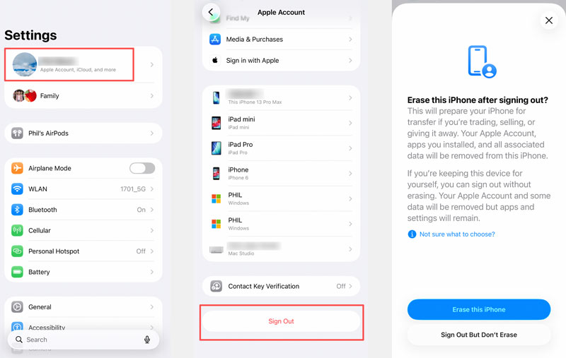 Cerrar sesión en la cuenta de Apple ID y en la configuración del iPhone.