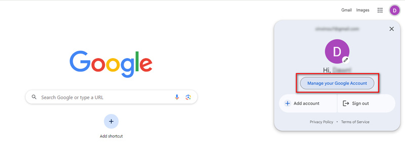 Click Manage Google Account