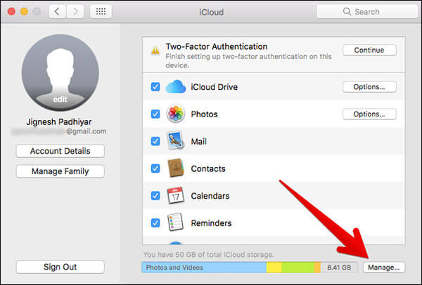 Manage in icloud