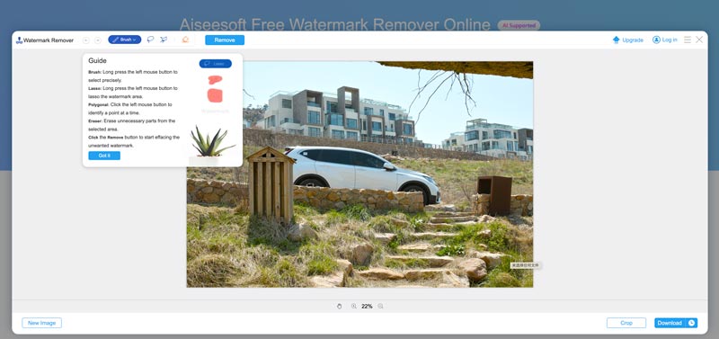 Käytä Aiseesfot Watermark Remover Online -ohjelmaa