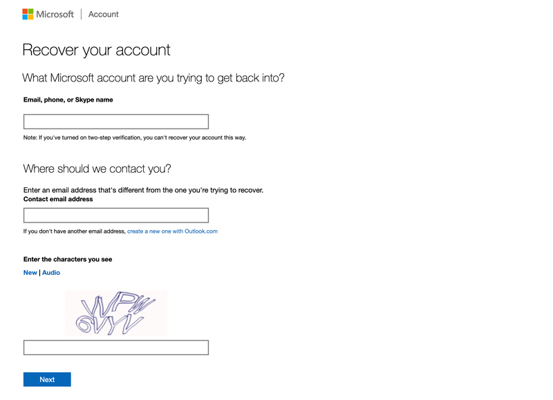 Recover Hotmail Account Password
