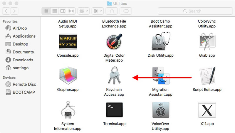 Öppna Keychain Access på Mac