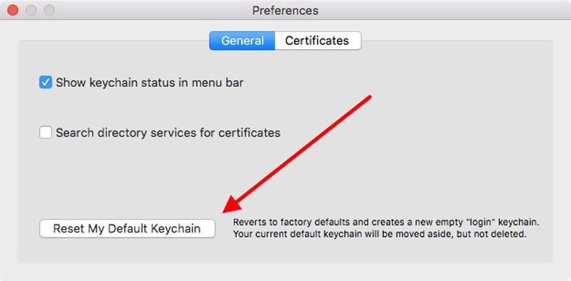 Сбросить пароль связки ключей на Mac