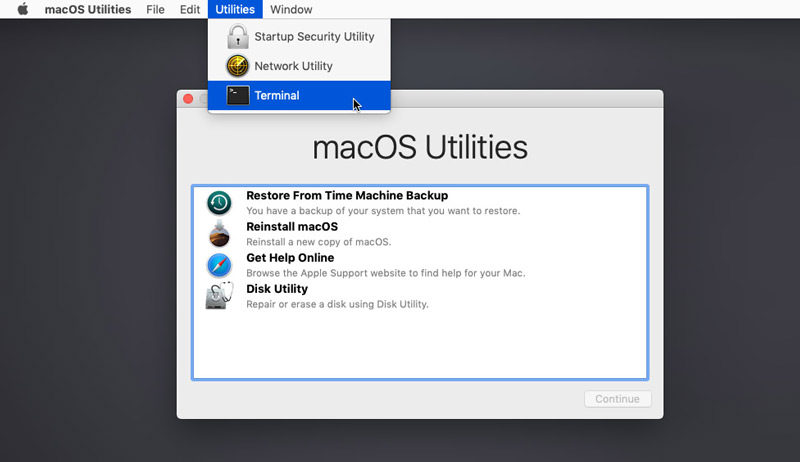 Terminal trybu odzyskiwania systemu Mac
