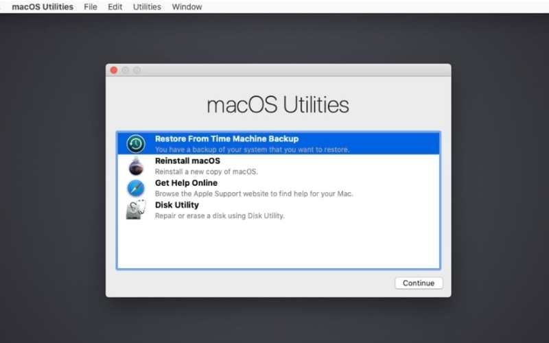 Select Restore from Time Machine Backup