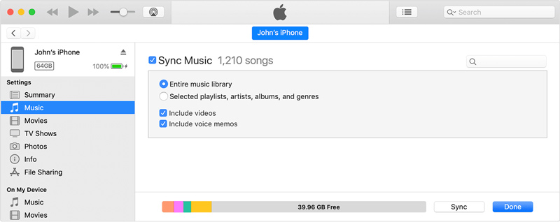 Sincronizza musica iTunes per ripristinare la musica su iPhone