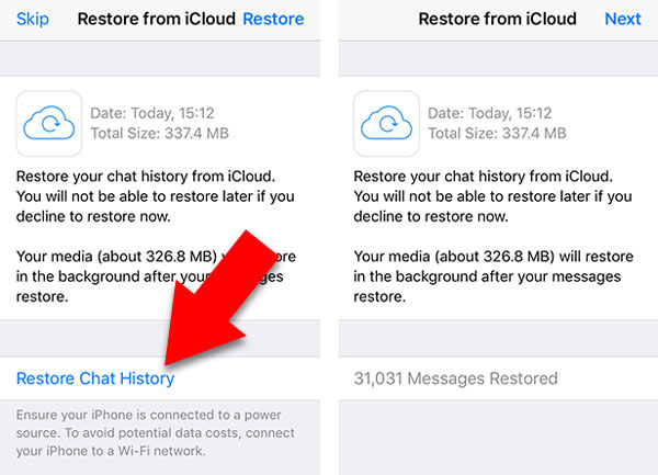 Állítsa vissza a WhatsApp űrlap iCloud biztonsági mentését