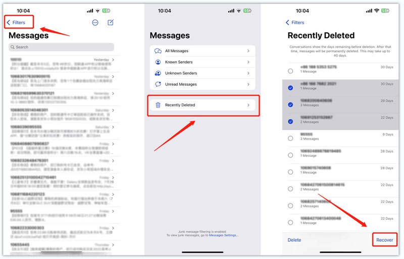 Αποθηκεύστε τα διαγραμμένα μηνύματα iPhone από τον πρόσφατα διαγραμμένο φάκελο
