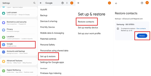 Restore Contacts Google