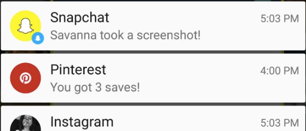 Snapchat-skærmbilledmeddelelse