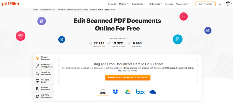 PDFFiller Darmowy internetowy edytor PDF