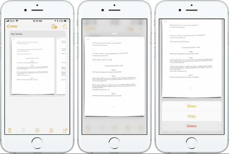 iPhone Notes App kameran asiakirjat PDF