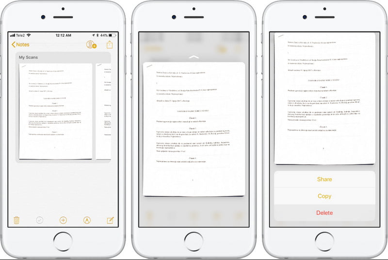 iPhone Notes App Kameradokument PDF