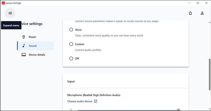 Open Lenovo Vantage Device Settings