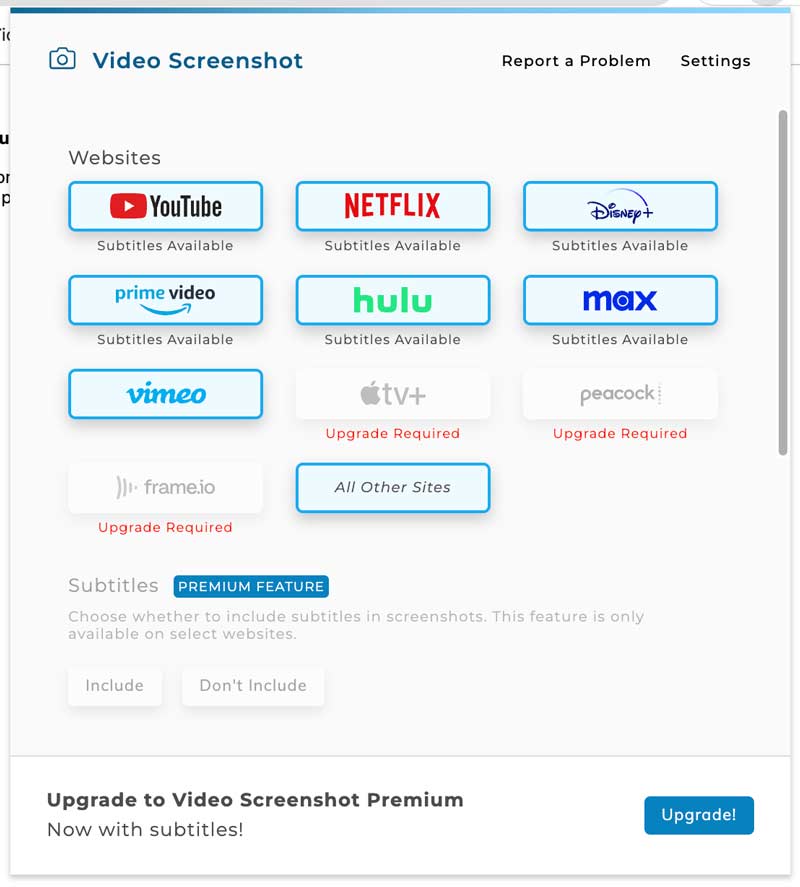 Video Screenshot Extension Settings