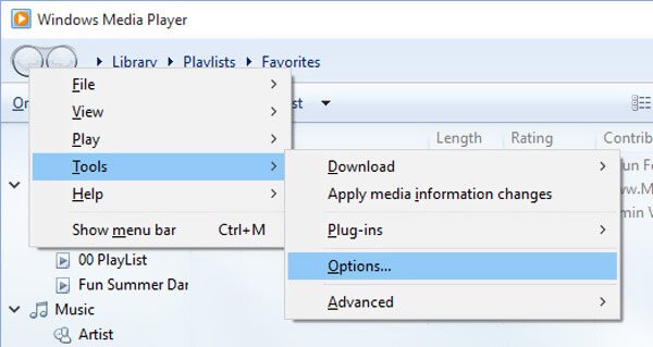 Možnosti přehrávače Windows Media Player