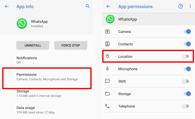 Włącz zezwolenie na lokalizację WhatsApp na Androidzie