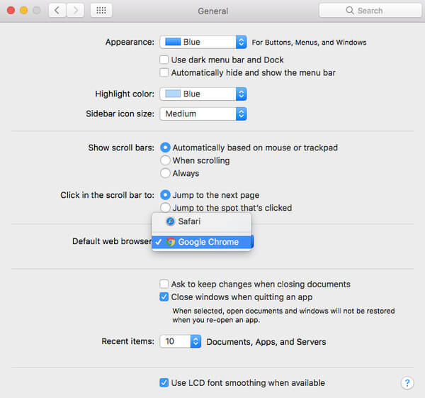 Zmień domyślną przeglądarkę w Mac High Sierra