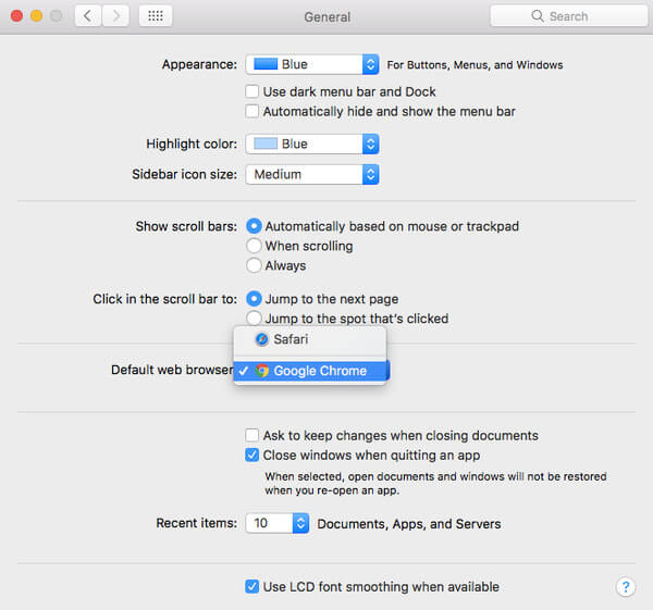 Skift standardbrowser på Mac High Sierra