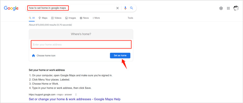 Set Home in Google Maps