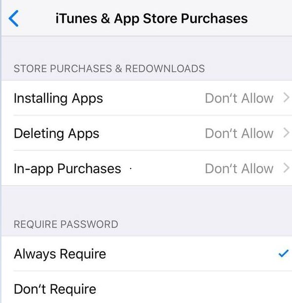 prevent itunes and app store purchases