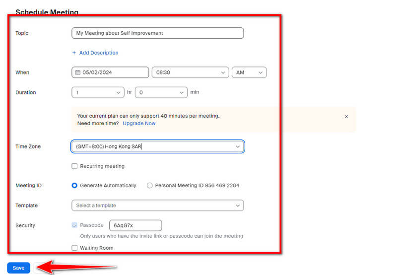 Configura la pianificazione della riunione