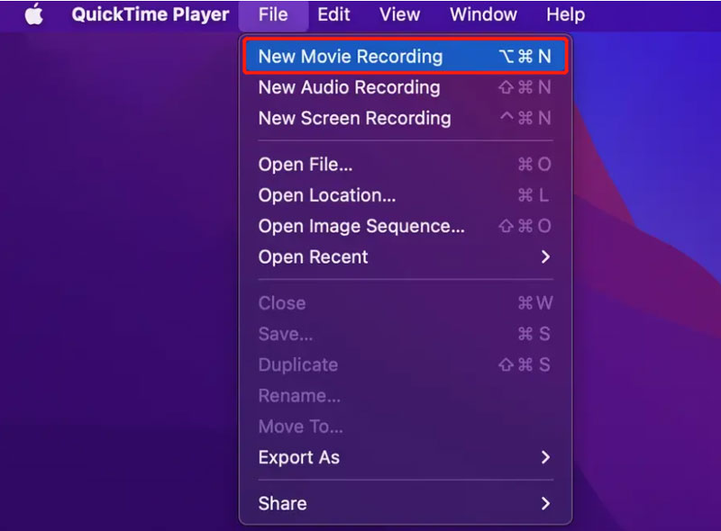 QuickTime Player Nuova registrazione di filmati