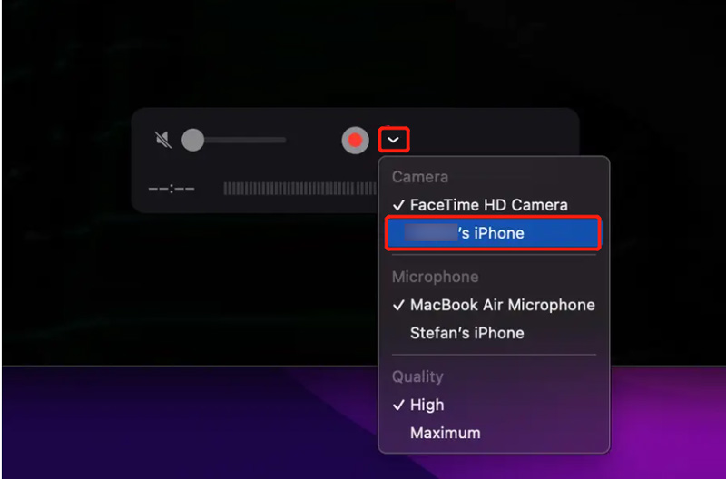 Udostępnij ekran na iPhonie na Macu za pomocą QuickTime