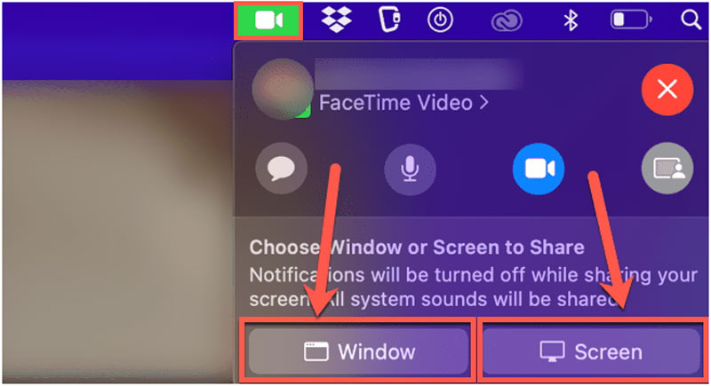 Del skærm på FaceTime Mac