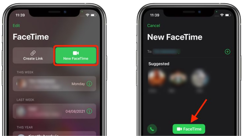 Rozpocznij nowe połączenie FaceTime na iPhonie