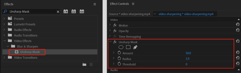 Make Pixel Video Sharper in Premiere Pro Unsharp  Mask