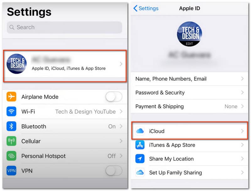 Settings iCloud Find My iPhone