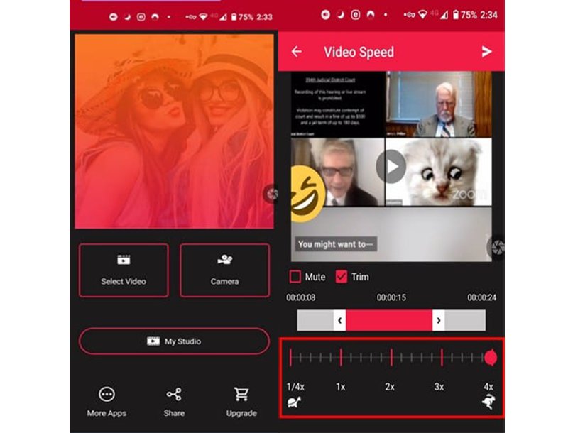 Videohastighet för att sakta ner videor för Android