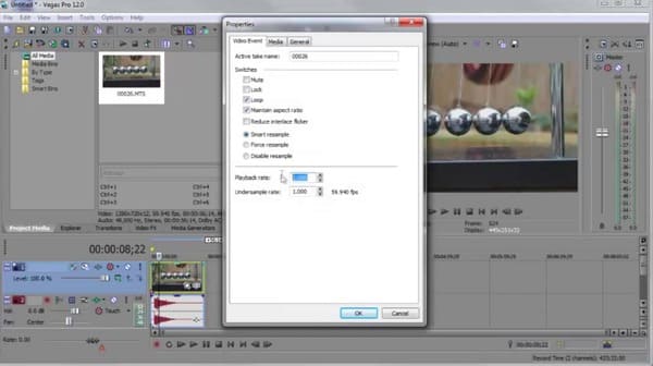 Applica l'effetto slow motion di sony vegas riproducendo il frame rate