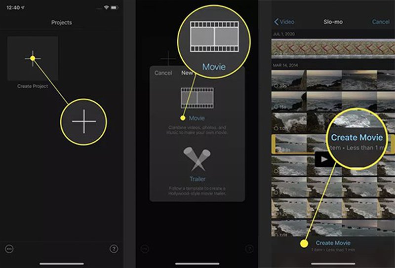 Δημιουργήστε ένα νέο έργο iMovie iPhone